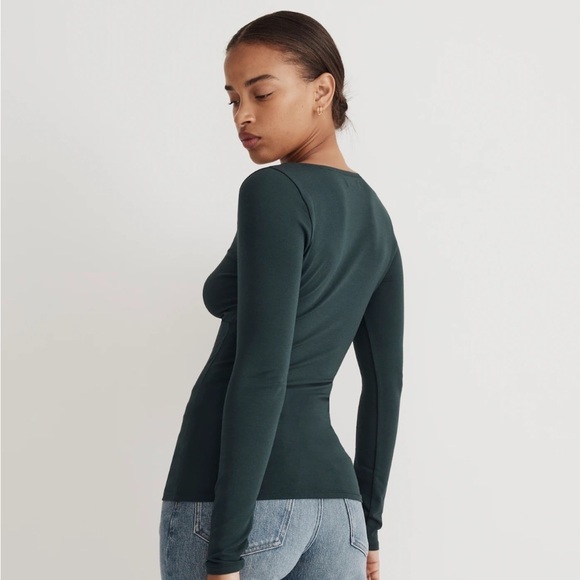 Madewell Twist-Front Long-Sleeve Tee XS forest green NWT - Picture 2 of 7
